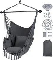 Hammock Chair Hanging Rope Swing Chair with 2 Seat Cushions & Installation Kit