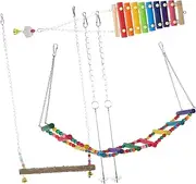 Kisangel 1 Set Hanging Ladder Chicken Foraging Swing Xylophone Fruit Feeder for Chickens and Birds Enhances Coordination Balance Skills Easy to Install