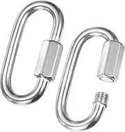 uxcell 2-Pack Quick Chain Link Connector, M6 1/4" 316 Stainless Steel D-Shape Locking Repair Chain Links for Swing/Camping/Hiking/Backpack, Twist Key Ring Screw Chain Link [Silver]