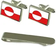 [Select Gifts] Greenland Flag Silver Cufflinks Tie Clip Box Gift Set