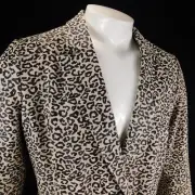 Chico's Women Leopard Beige Blazer 1 Button Padded Shoulders Sz 2