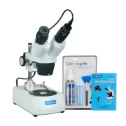 OMAX 10X-30X 3MP Camera Binocular Stereo Microscope Dual Lights+Cleaning Pack