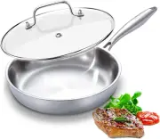 12 Inch Tri-Ply Stainless Steel Frying Pan with Lid, Compatible with All Cooktop
