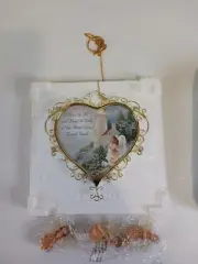 VTG Angel Hanging Bless Us All painted glass HEART Sun Catcher 8"DWK New In Box