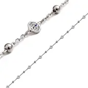 [Mia Silver Studio] Ankle Bracelets for Women 925 Sterling Silver - Anklets for Women Waterproof White Zircon Stones and Beads - Rhodium Plated - Adjustable Medium and Extra Long Plus Size 9-13 Inches