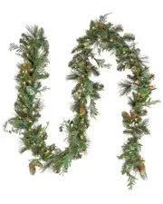 First Traditions 9'X10in North Conway Garland With Battery Operated LED Lights & Timer
