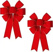 SIMISI RIBBON 2 Packs Red Bows Christmas Decorations Giant Wired Velvet Bow with Gold Border for Wreaths Outdoor, Tree Topper, Outside (16 * 24 inch)