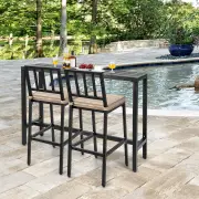 Costway120 cm Rectangular Counter Height Hot Tub Table and 2 Bar Stools with Cushions-Black