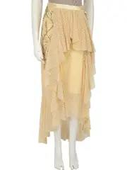 Yellow Polkadot Pearl & Bead Midi Skirt