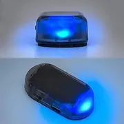 Kqiang 2 Pack Car Solar Power Simulated Dummy Alarm Light, Fake Car Alarm LED Flashing Warning Light, Car Security Anti Theft Device with USB Port (Blue)
