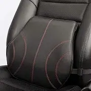 Aukee Genuine Leather Lumbar Support Cushion, Car Back Pillow with Memory Foam, Orthopedic Design for Back Pain Relief, Lower Back Pillow for Computer/Office Chair, Car Seat etc. - Black (1 Pack)