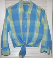 Blue/Green/Yello Tie Front Blouse Pants Medium NWT 2 PC