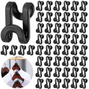100 Pcs Black Plastic Heavy Duty Clothes Hanger Connector Hooks, Space Saving...