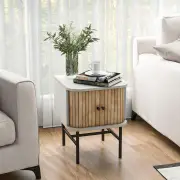 CostwayMid-century Modern Bedside Table with Storage Cabinet and Sliding Doors-White
