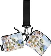 [XYMZR] Mini Zip Around Wristlet keychain Wallet Streetscape Peace House for Women Personalized Pattern Detachable Dual Pouch Wristlet Portable Wallet Phone Coin Purse, Multi-colored, One Size