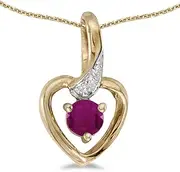 [LXR] 10k Yellow Gold Round Ruby And Diamond Heart Pendant