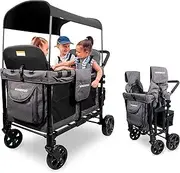 WonderFold Baby Multi-Function Four Passenger Wagon Folding Quad Stroller with Removable Reversible Canopy & Seats up to 4 Toddlers, Gray