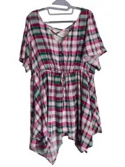 Torrid Top Womens Size 1X Bella Plaid Lenny Sharkbite Babydoll Flutter Sleeve