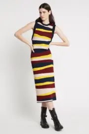 Sass & Bide WILD AND WILD KNIT DRESS Striped High Neck Fitted Midi Sz M