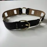 DOLCE & GABBANA Black Chunky Ring Studded Leather Belt Gold 34"