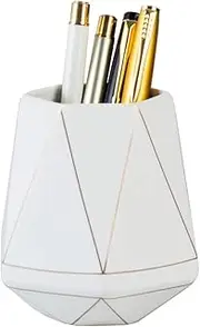 YOSCO Ceramic Desk Cute Pen Holder Stand Gold Line Pencil Cup Pot Desk Organizer Makeup Brush Holder (White)