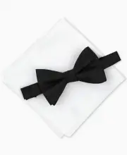 $66 Alfani Men's White Black Pre-Tied Adjustable Bowtie & Pocket Square Set