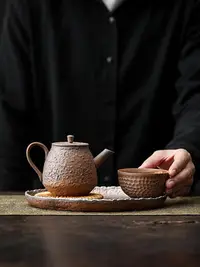 在飛比找Yahoo!奇摩拍賣優惠-粗陶無釉小茶壺單壺家用陶瓷一人用過濾泡茶器禪意復古壺承干泡台