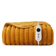 Dreamaker Chunky Embossed Fleece Heated Throw Mustard Gold 160 x 130cm