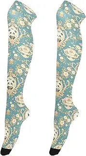 [FRODOTGV] Art Panda Face Flowers Women Thigh Socks Soft Extra Long Tigh High Socks for Ladies High-Knee Stocking, Art Panda Face Flowers