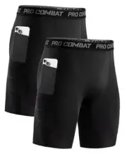 1/2 Pack Mens Compression Shorts with Pocket, Performance Medium Black*2