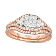 0.63 CT. T.W. Composite Natural Diamond Square Frame Bridal Engagement Ring Set in Solid 14K Two-Tone Gold