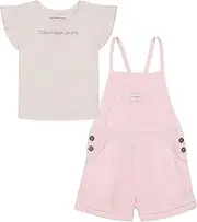 Girls 2 Piece Shortall SetCalvin Klein 2 Piece Shortall Set, Pink/White