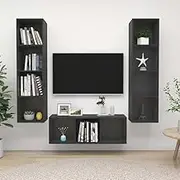 3 Piece TV Cabinet Set Grey Engineered Wood, Entertainment Center for Living Room, Bedroom, Modern TV Stand with Storage Shelf, Set, Shelves, Table