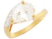 10k or 14k Yellow Gold Pear Shaped Solitaire CZ Engagement Ring Round Accents