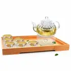 Pumpkin-shaped Glass Tea Set -1* Heat Resistant Teapot+6 Cup+1*Warmer+Tray