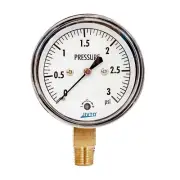 Low Capsule Pressure Gauge, 0-3 PSI,2-1/2" Face Dial, 1/4" NPT Lower Mount