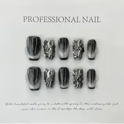 eovda - Faux Crystal Faux Nail Tips 601 - Short Trapezoid - Black - M