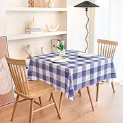 Checkered Tablecloth Square, FHDUSRYO PVC Buffalo Plaid Table Cloth, Waterproof Blue and White Table Cover, Wipeable Table Protector for Banquet, Wedding Party, Picnic (140x140 cm)