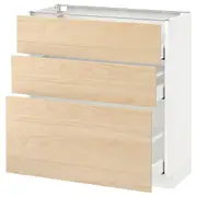 METOD base cabinet with 3 drawers, white Maximera/Askersund light ash effect, 80x37x80 cm