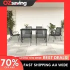 Garden Dining Set 7 Piece Black Anthracite Steel Textilene 150x90 cm 0679