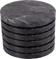 Argon Tableware Black Marble Coasters - 10cm - Pack of 6 - Round Drink Placemats Reusable Dining Table Drink Coaster Placemats Drinking Glass Mat Cup Bar Mats for Table Setting, Restaurants