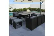 Gardeon Outdoor Dining Set 11 Piece Wicker Table Chairs Setting Black