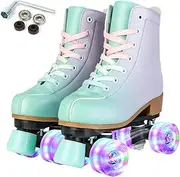 Roller Skates for Girl Women Light Up High Top Double Row Adjustable PU Skates Shoes for Kid Beginner Indoor Outdoor