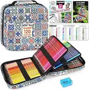 KALOUR PDAS 126 PCS Colored Pencils Set, with Coloring Books, Tutorial, Color Chart, 120 Premium Soft Core Colored Pencils for Artists Adults Teens Coloring Drawing, Portable Zipper Case