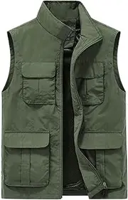 [AKTQL88] Men's Vest Multi-Pocket Sleeveless Jacket Outdoor Casual Fishing Gilet Breathable Travel Photography Vest