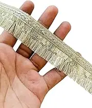 PIYUCRAFTS Metallic Gold Indian Brush Sequin Fringe Lace Trim – 1.5 Inch Wide Border for Sarees, Dresses, Curtains, DIY Crafts & Home Décor | Available in 1, 3, 6 Yard (3)