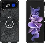 Vintage Leather Texture Ring Phone Case for Samsung Galaxy Z Flip 1/2/Z Flip 3/Z Flip 4 5G Shell, Fashion Light and Thin Cover Bumper(Black,Z Flip 3)