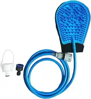 AIMALL Multi-Functional Dog Bath Brush - Silicone Grooming Glove with Hose Attachment, Gentle Pet Scrubber, Blue