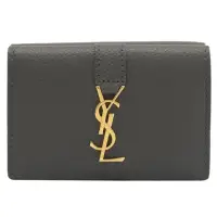 在飛比找momo購物網優惠-【YSL】品牌金屬YSL字母LOGO小牛皮雙面三折零錢短夾(