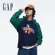 Gap 男裝 Logo/小熊印花帽T 碳素軟磨法式圈織系列-藍綠拼接(760405)